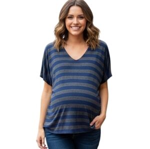 Hatch Collection Luxe Maternity Tee Grey Blue Women Small Pima Cotton V Neck